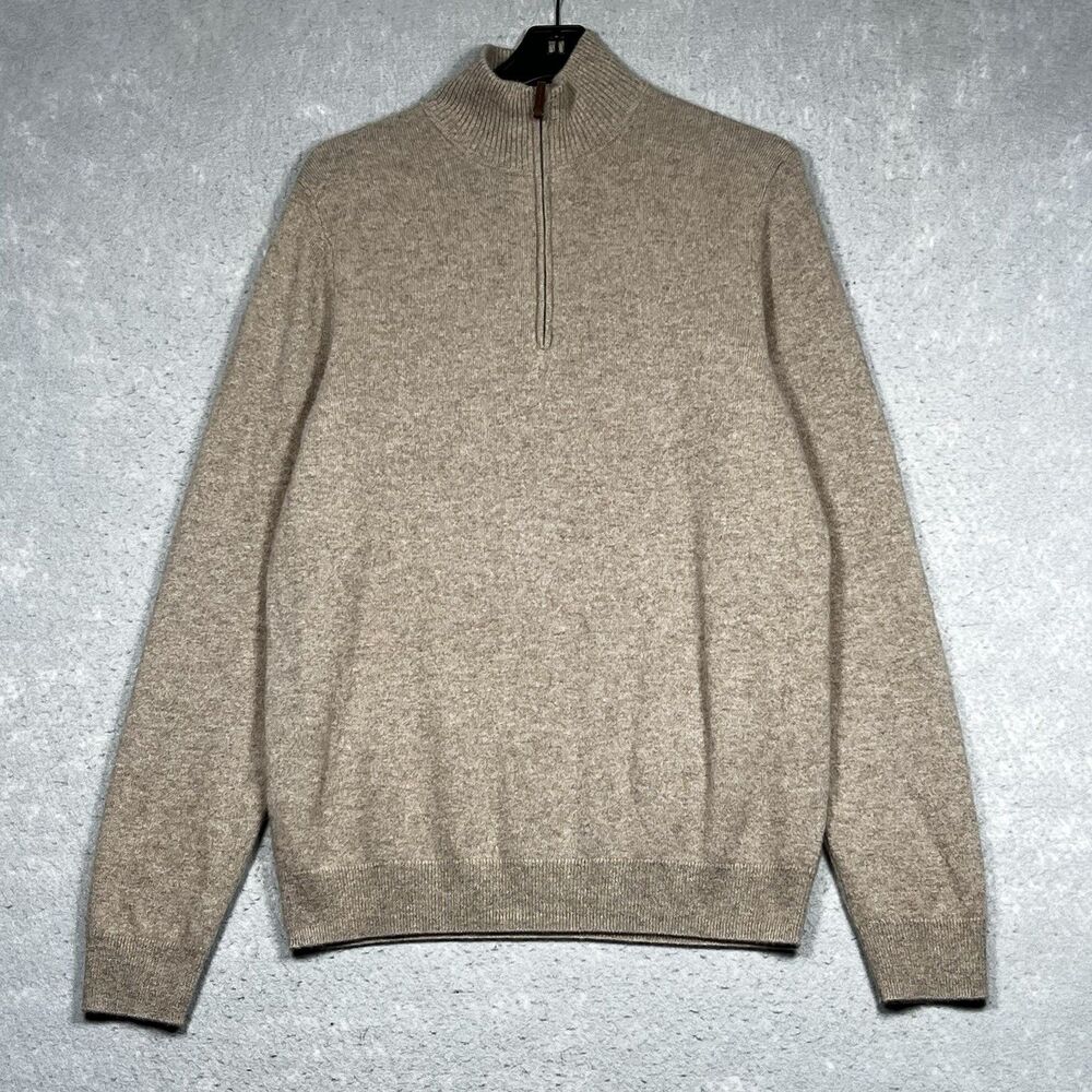 H&M 100% Cashmere Sweater Men’s Medium Brown  1/4 Zip Pullover Soft Knit